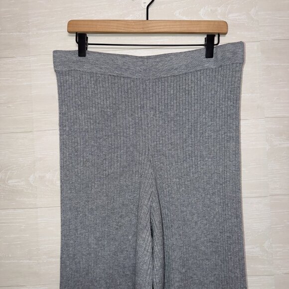 The Drop Ribbed Knit Wide Leg Pants XL Gray High Waist Lounge Travel Style - Picture 3 of 7